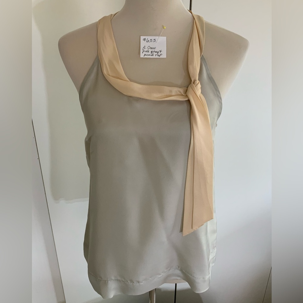 J. Crew - pale gray and peach silk halter top with tie on neck
